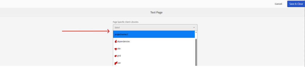 clientlibs as dropdown