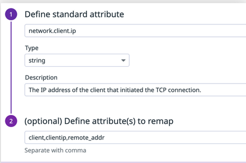 Example of defining a standard attribute in the Standard Attributes list.